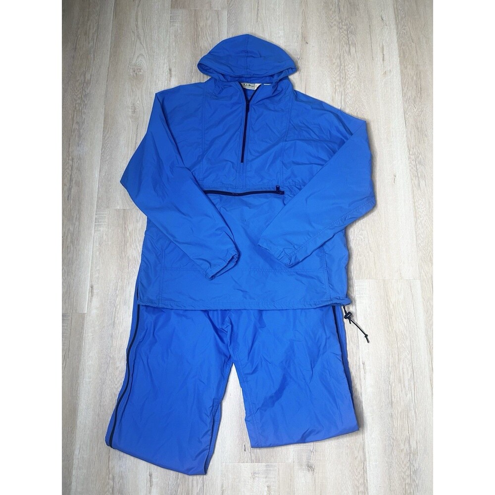 Vintage LL Bean  Jogger SuitMedium Blue  Hooded Windbreaker Rain Nylon M
